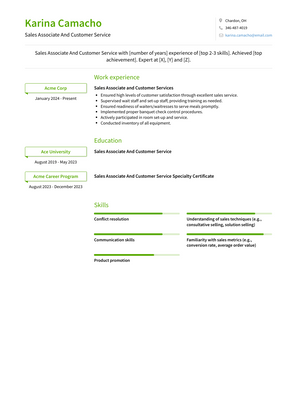 Sales Associate And Customer Service Resume Sample and Template