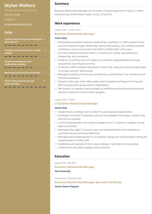 Business Relationship Manager Resume Sample and Template
