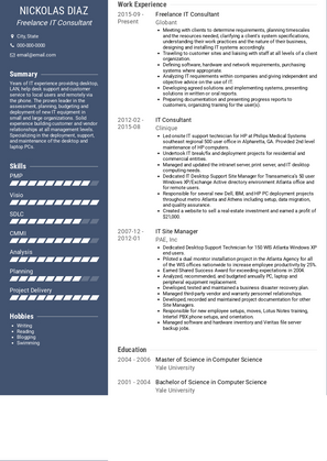 Freelance IT Consultant Resume Sample and Template