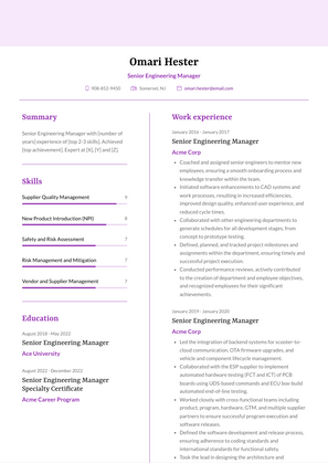 Senior Engineering Manager Resume Sample and Template