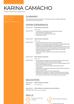 Public Relations Specialist Resume Sample and Template