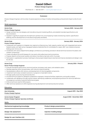 Product Design Engineer Resume Sample and Template