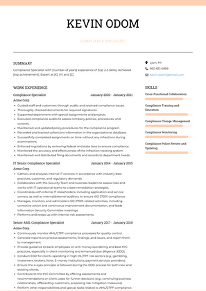 Compliance Specialist Resume Sample and Template