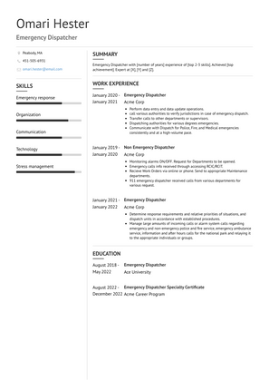Emergency Dispatcher Resume Sample and Template