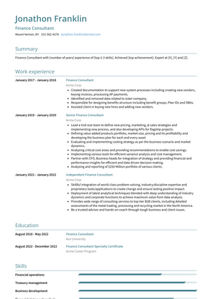 Finance Consultant Resume Sample and Template