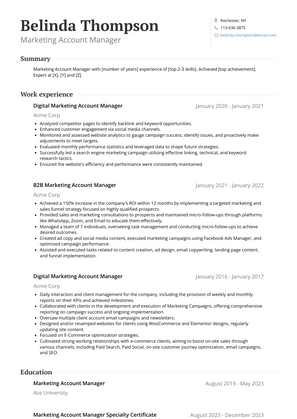 Marketing Account Manager Resume Sample and Template