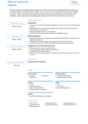 Videographer Resume Sample and Template