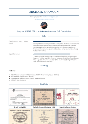 Corporal Wildlife Officer Resume Sample and Template
