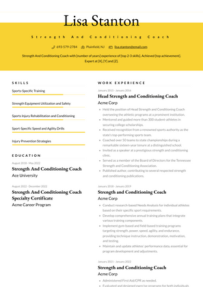 Strength And Conditioning Coach Resume Sample and Template