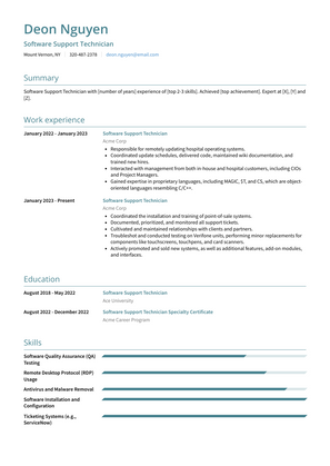 Software Support Technician Resume Sample and Template