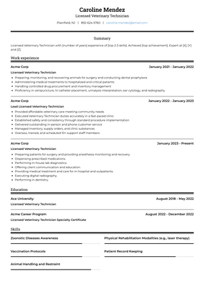 Licensed Veterinary Technician Resume Sample and Template