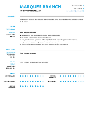 Home Mortgage Consultant Resume Sample and Template