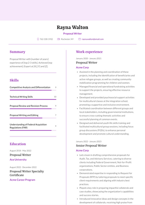 Proposal Writer Resume Sample and Template