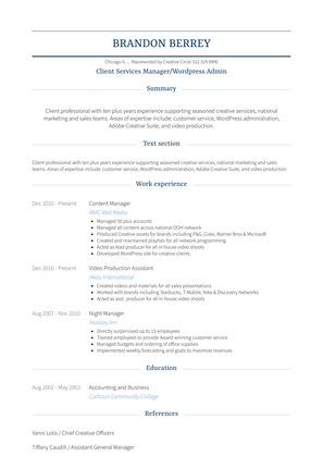Content Manager Resume Sample and Template