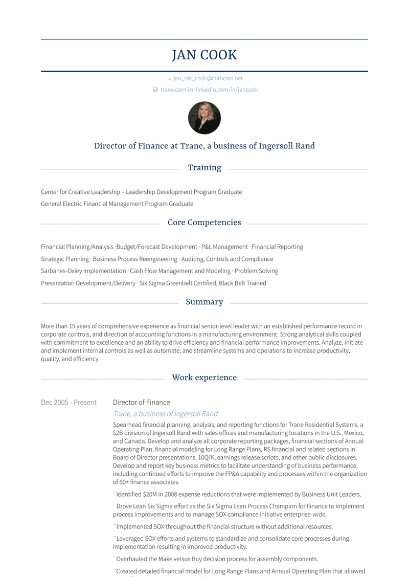 Director Of Finance Resume Sample and Template