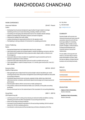 Associate Publisher Resume Sample and Template