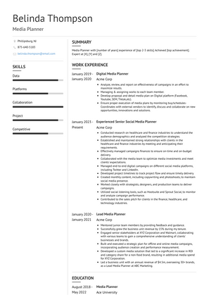 Media Planner Resume Sample and Template