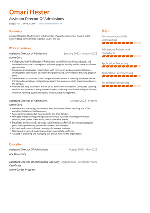 Assistant Director Of Admissions Resume Sample and Template