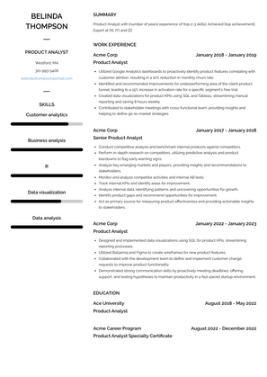 Product Analyst Resume Sample and Template