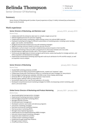 Senior Director Of Marketing Resume Sample and Template