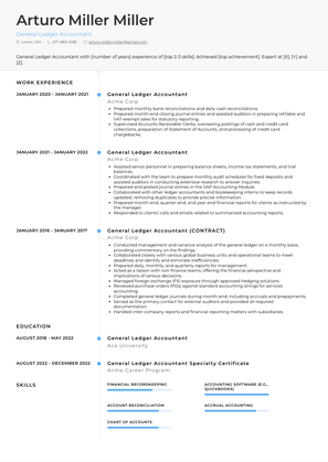 General Ledger Accountant Resume Sample and Template