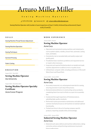 Sewing Machine Operator Resume Sample and Template
