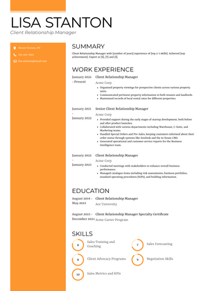 Client Relationship Manager Resume Sample and Template