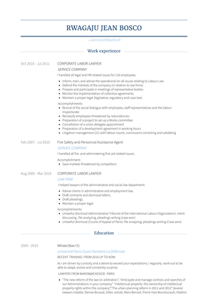 Corporate Labor Lawyer Resume Sample and Template