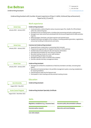 Underwriting Assistant Resume Sample and Template