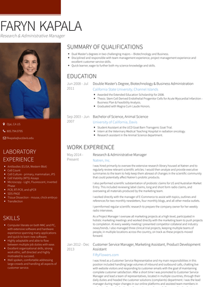 Research & Administrative Manager Resume Sample and Template