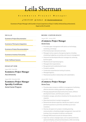 Ecommerce Project Manager Resume Sample and Template