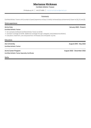Certified Athletic Trainer Resume Sample and Template