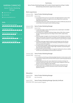 Senior Product Marketing Manager Resume Sample and Template