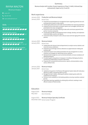 Revenue Analyst Resume Sample and Template