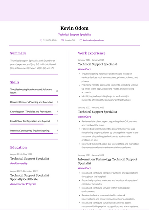 Technical Support Specialist Resume Sample and Template