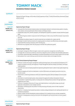 Engineering Program Manager Resume Sample and Template