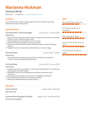Technical Writer Resume Sample and Template