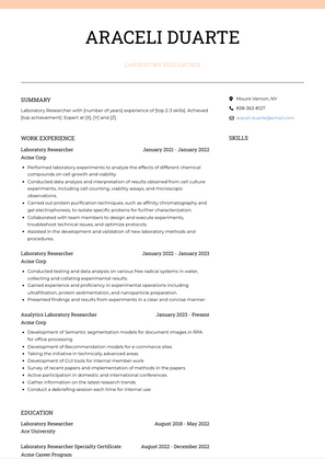 Laboratory Researcher Resume Sample and Template