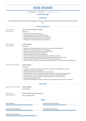 Credit Manager Resume Sample and Template