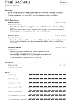 Freelance Writer Resume Sample and Template