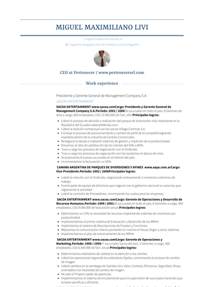 Presidente Y Gerente General De Management Company S.A. Resume Sample and Template