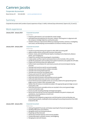 Corporate Accountant Resume Sample and Template
