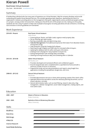 Real Estate Virtual Assistant Resume Sample and Template