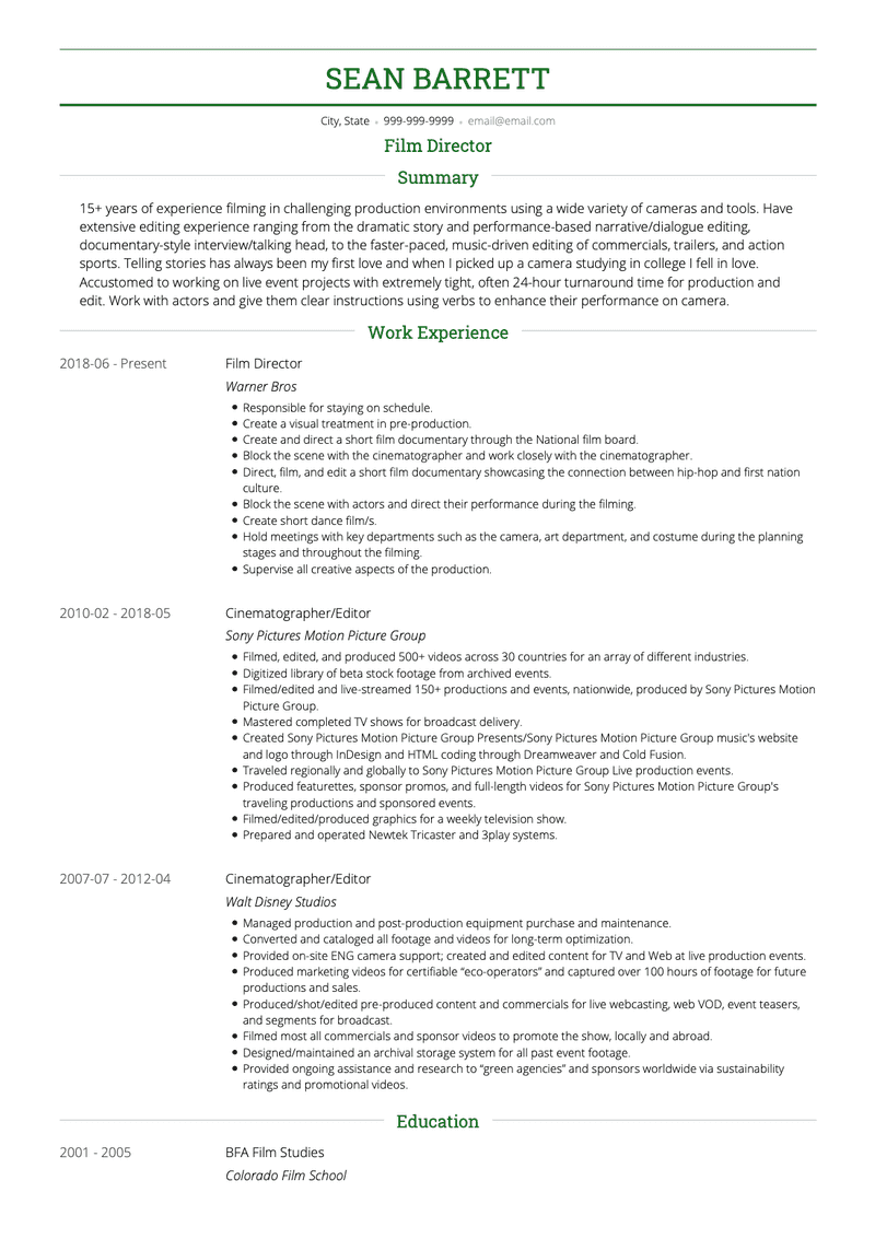 Film Director CV Example and Template