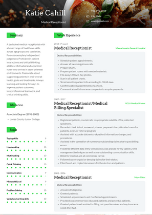 Medical Receptionist Resume Sample and Template