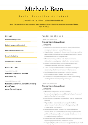 Senior Executive Assistant Resume Sample and Template