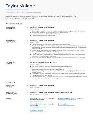 Business Operations Manager Resume Sample and Template