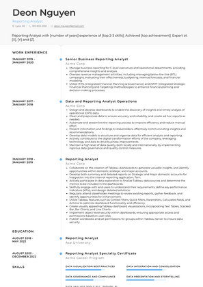 Reporting Analyst Resume Sample and Template