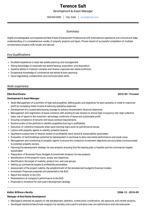 Development & Asset Manager Resume Sample and Template