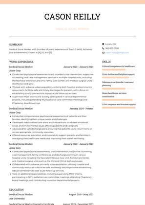 Medical Social Worker Resume Sample and Template